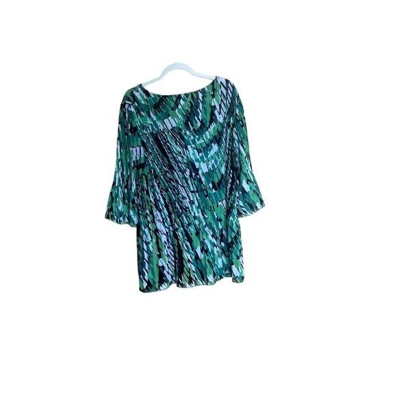 Catherines womens size 0X tunic accordion pleats green abstract print - Picture 3 of 11